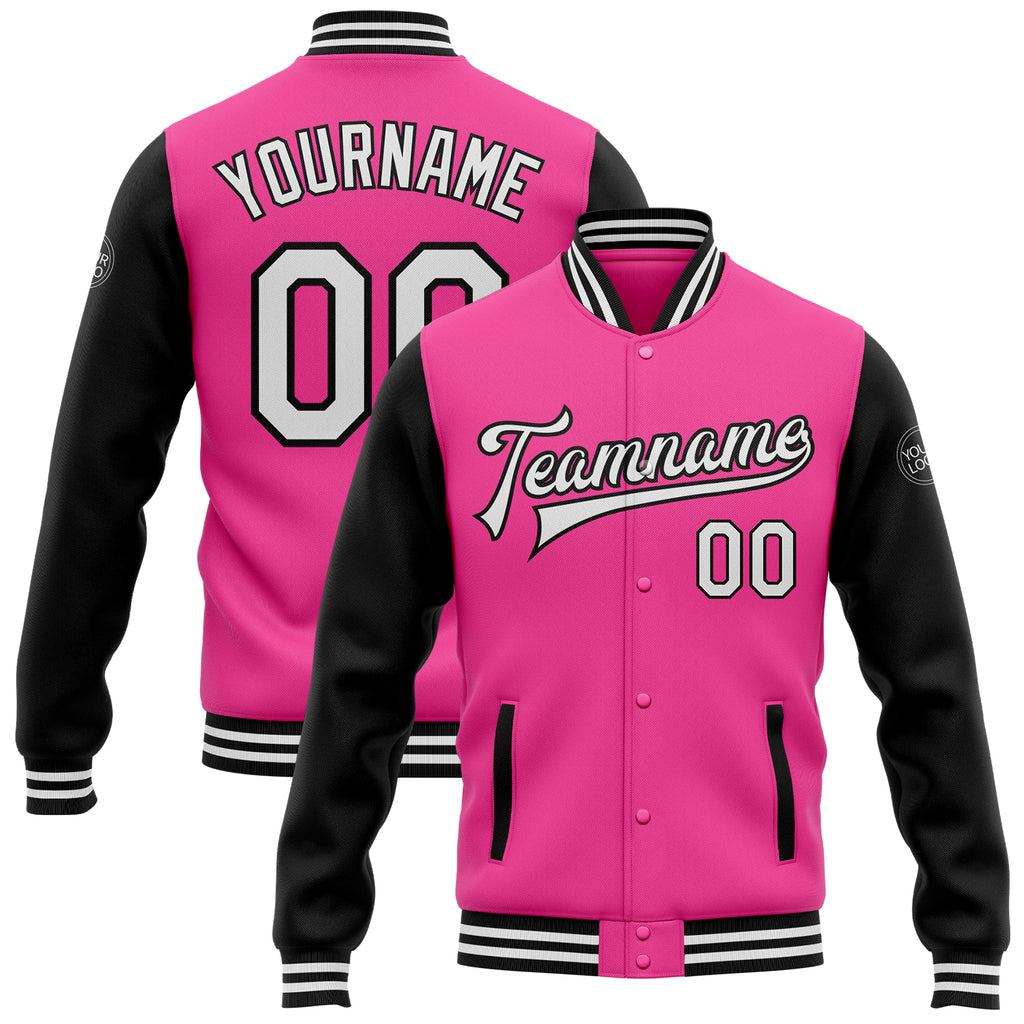 FIITG Custom Black Black-Gold Bomber Full-Snap Varsity Letterman Jacket Women's Size:S