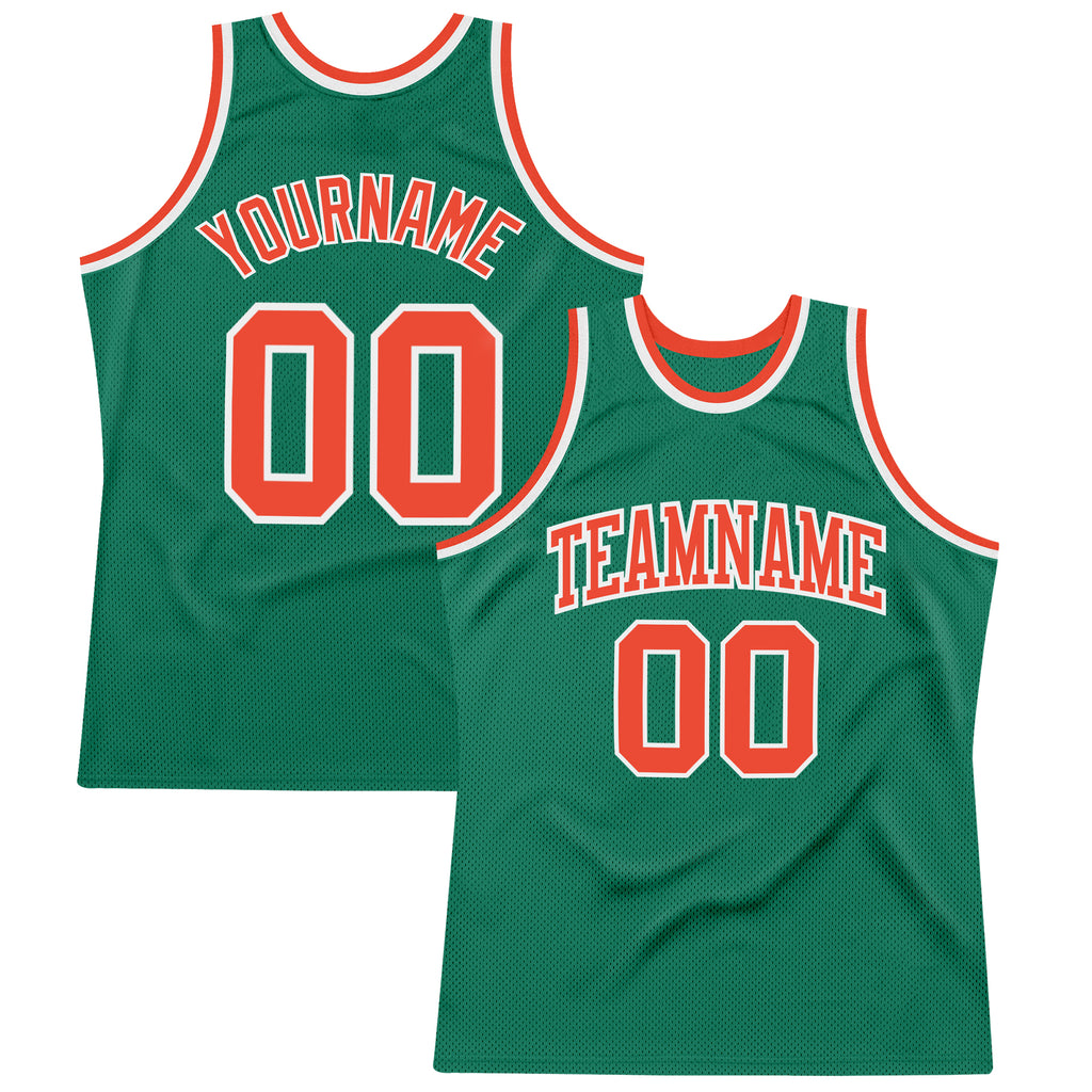 Custom Kelly Green Orange-White Authentic Throwback Basketball Jersey