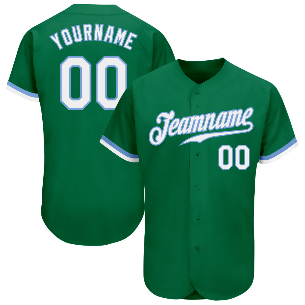 Custom Kelly Green White-Light Blue Authentic Baseball Jersey