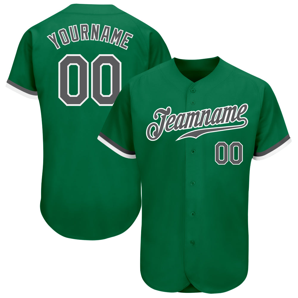 Custom Kelly Green Steel Gray-White Authentic Baseball Jersey