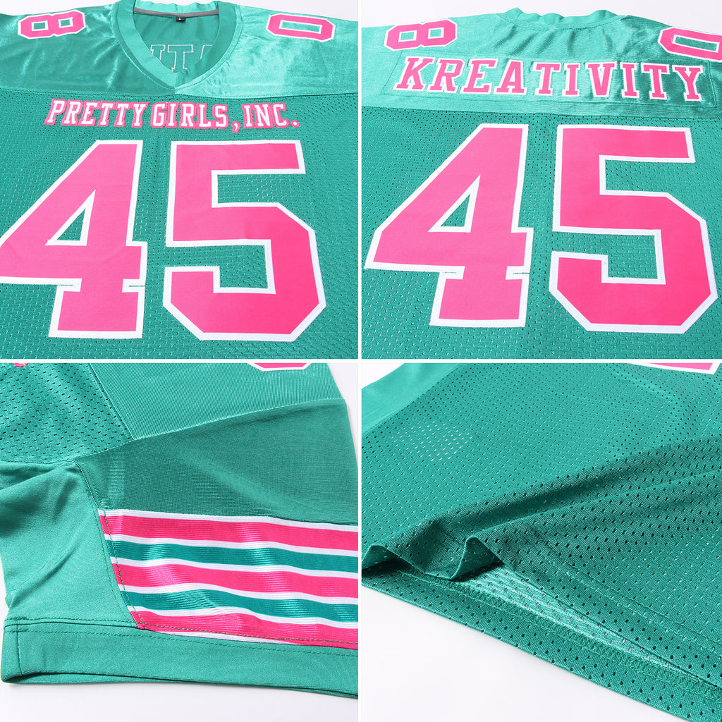 Custom Pink Green-White Mesh Authentic Football Jersey