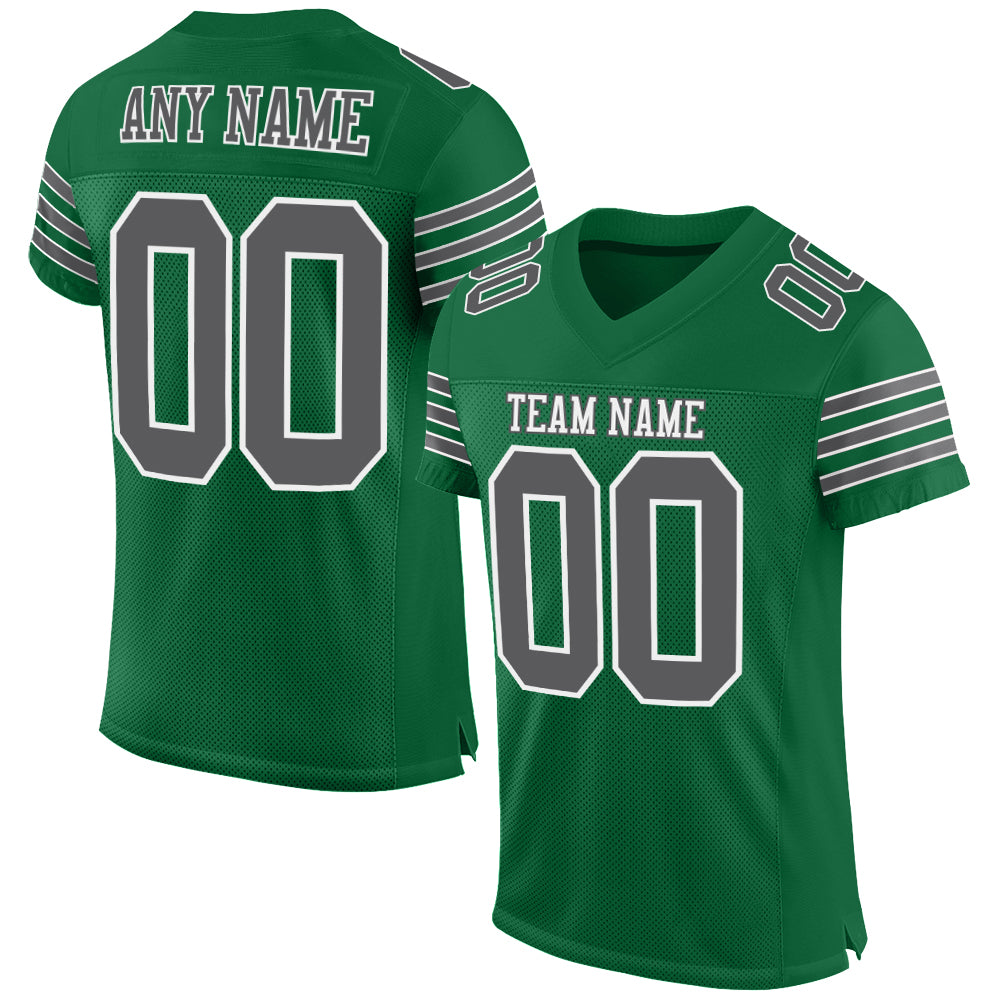 Custom Kelly Green Steel Gray-White Mesh Authentic Football Jersey