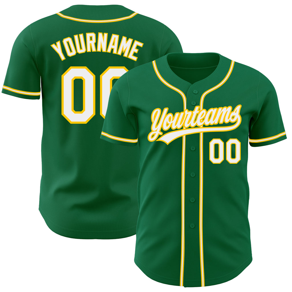 Custom Kelly Green White-Gold Authentic Baseball Jersey