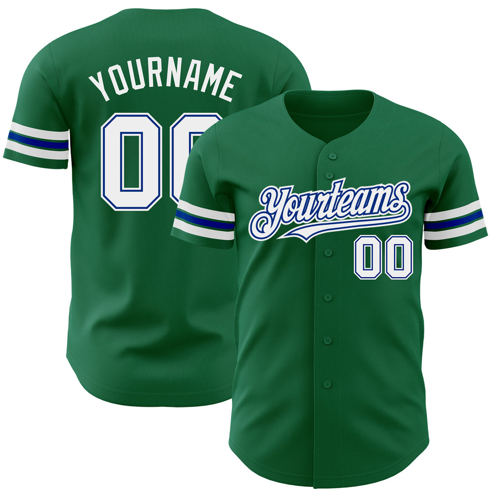 Custom Kelly Green White-Royal Authentic Baseball Jersey