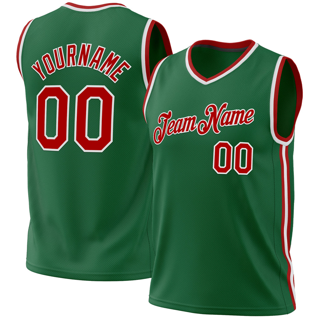 Custom Kelly Green Red-White Authentic Throwback Basketball Jersey