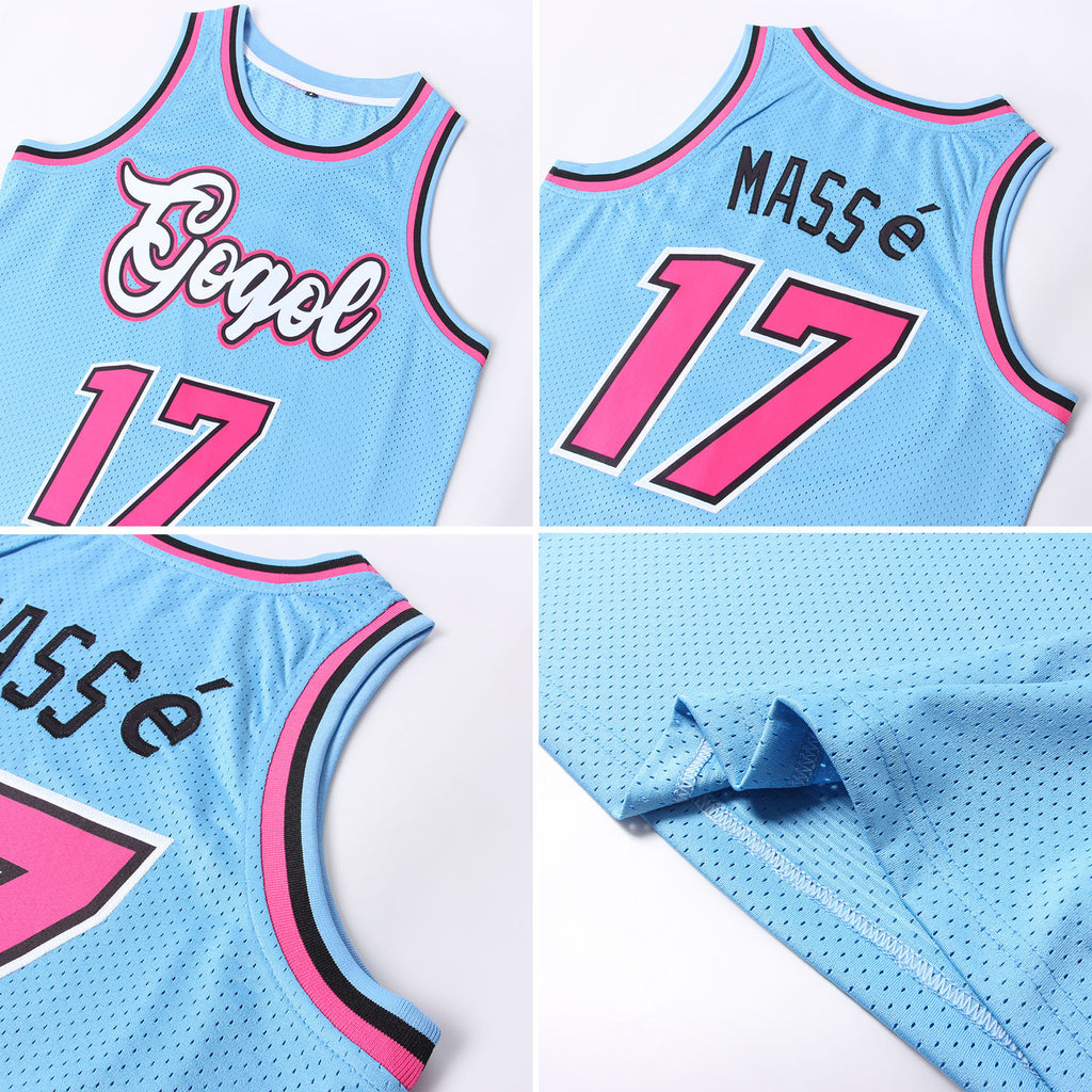 FIITG Custom Basketball Jersey Neon Green Pink-Light Blue Authentic