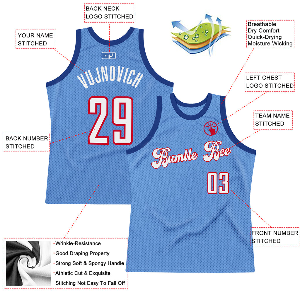 FIITG Custom Basketball Jersey Red White-Light Blue Authentic Throwback