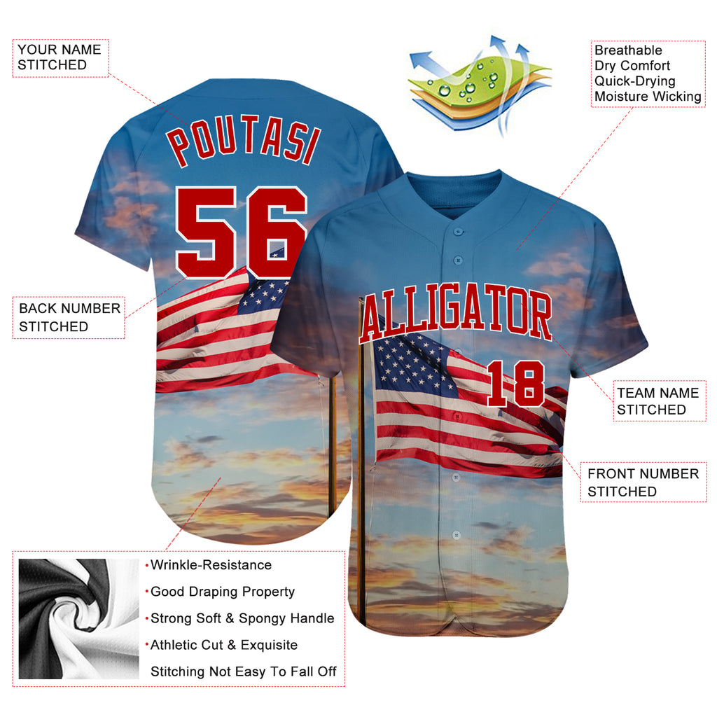 Custom Tie Dye White-Royal 3D American Flag Authentic Baseball Jersey