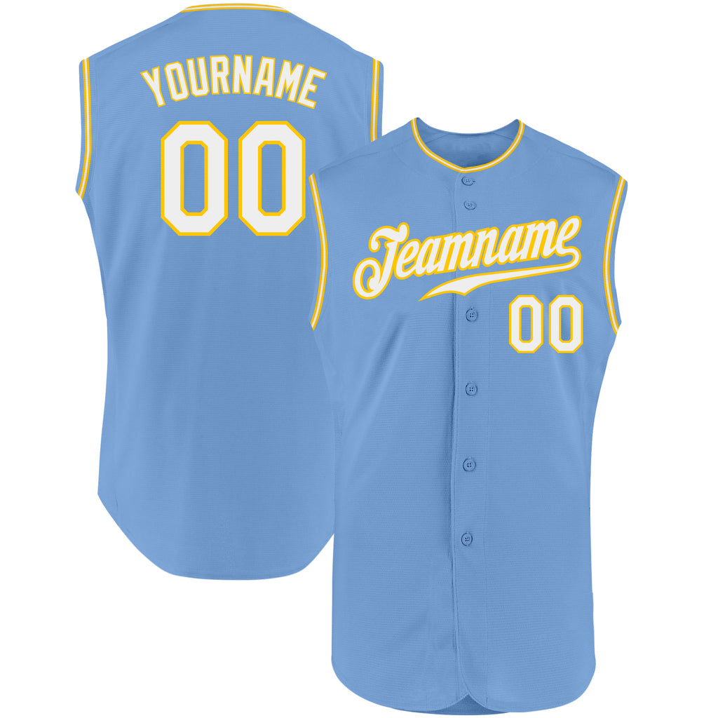 Custom White Light Blue-Gold Authentic Baseball Jersey Discount