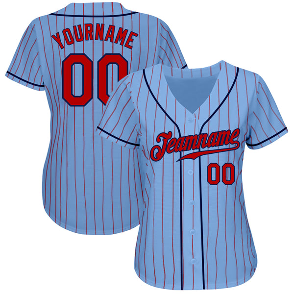 Custom Light Blue Red Pinstripe Red-Navy Authentic Baseball Jersey