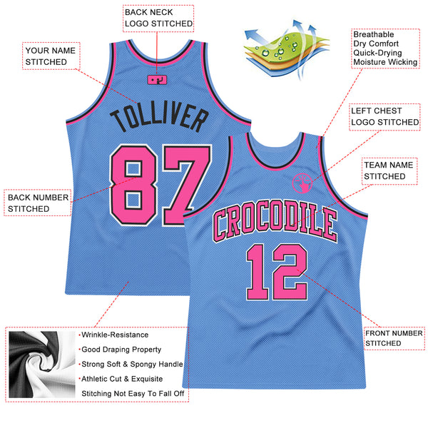 Custom Light Blue Pink-Black Authentic Throwback Basketball Jersey