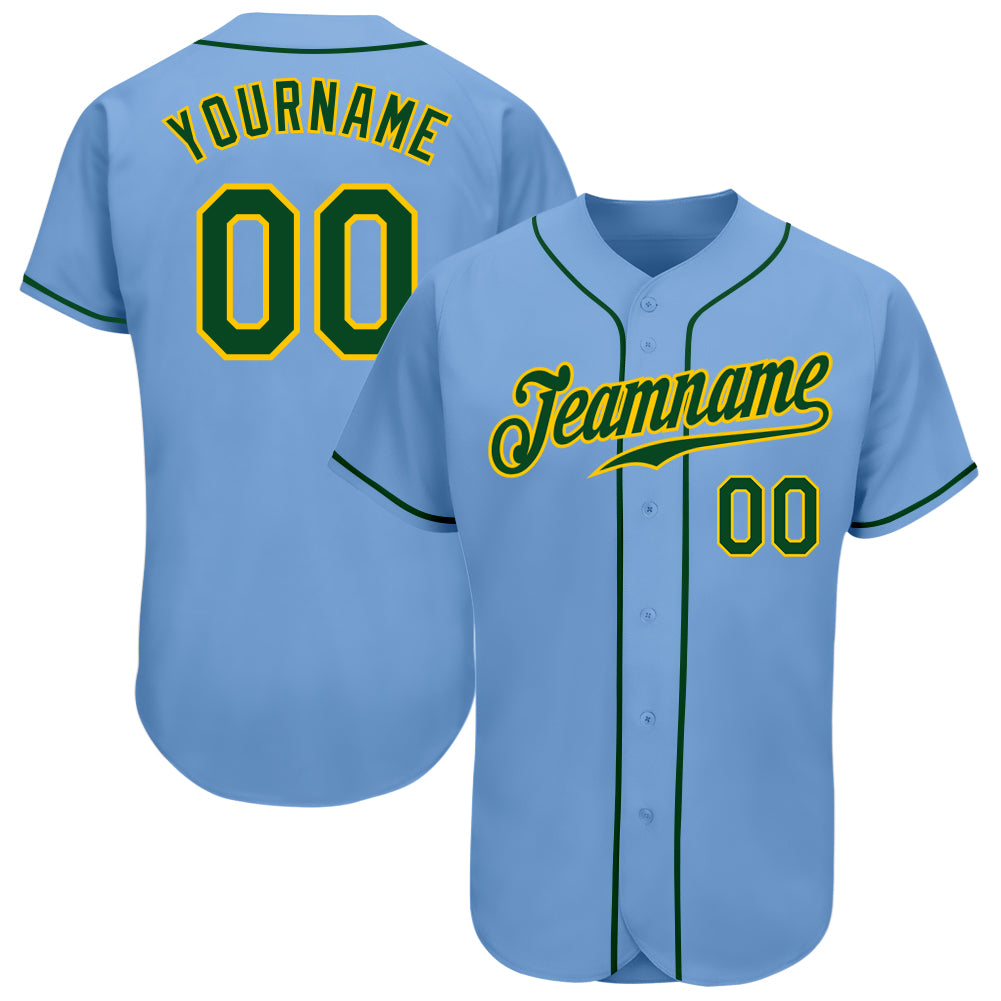 Custom Light Blue Green-Gold Authentic Baseball Jersey