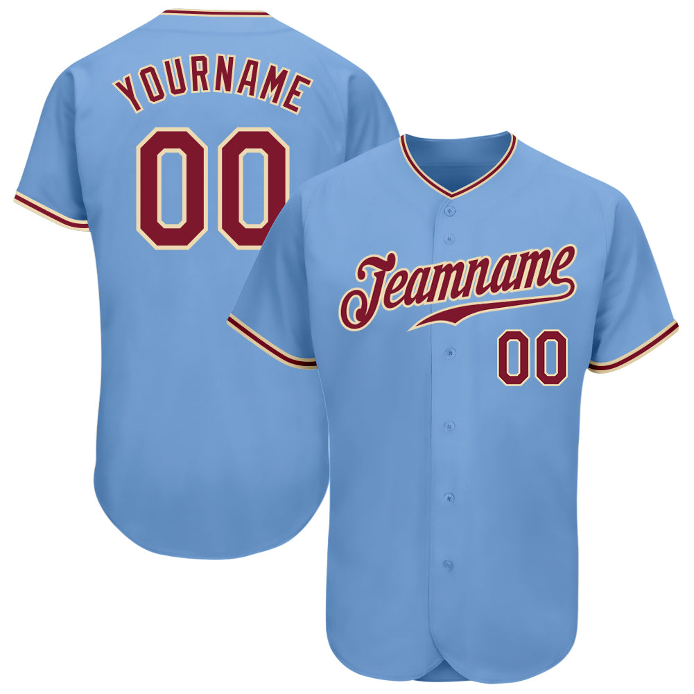 Custom Light Blue Crimson-City Cream Authentic Baseball Jersey