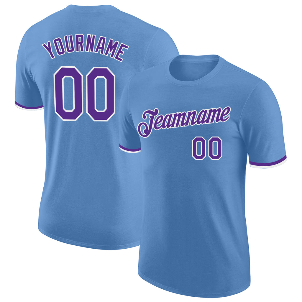 Custom Light Blue Purple-White Performance T-Shirt