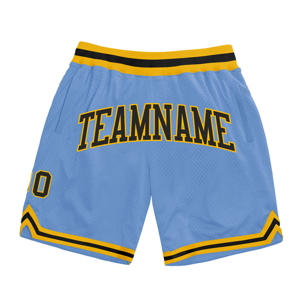 Custom Light Blue Black-Gold Authentic Throwback Basketball Shorts