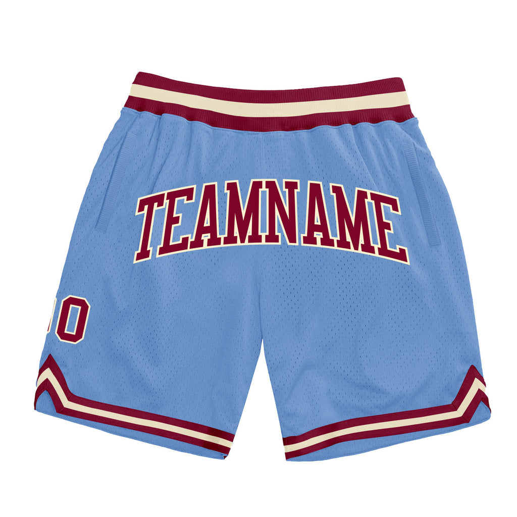 Custom Light Blue Maroon-Cream Authentic Throwback Basketball Shorts