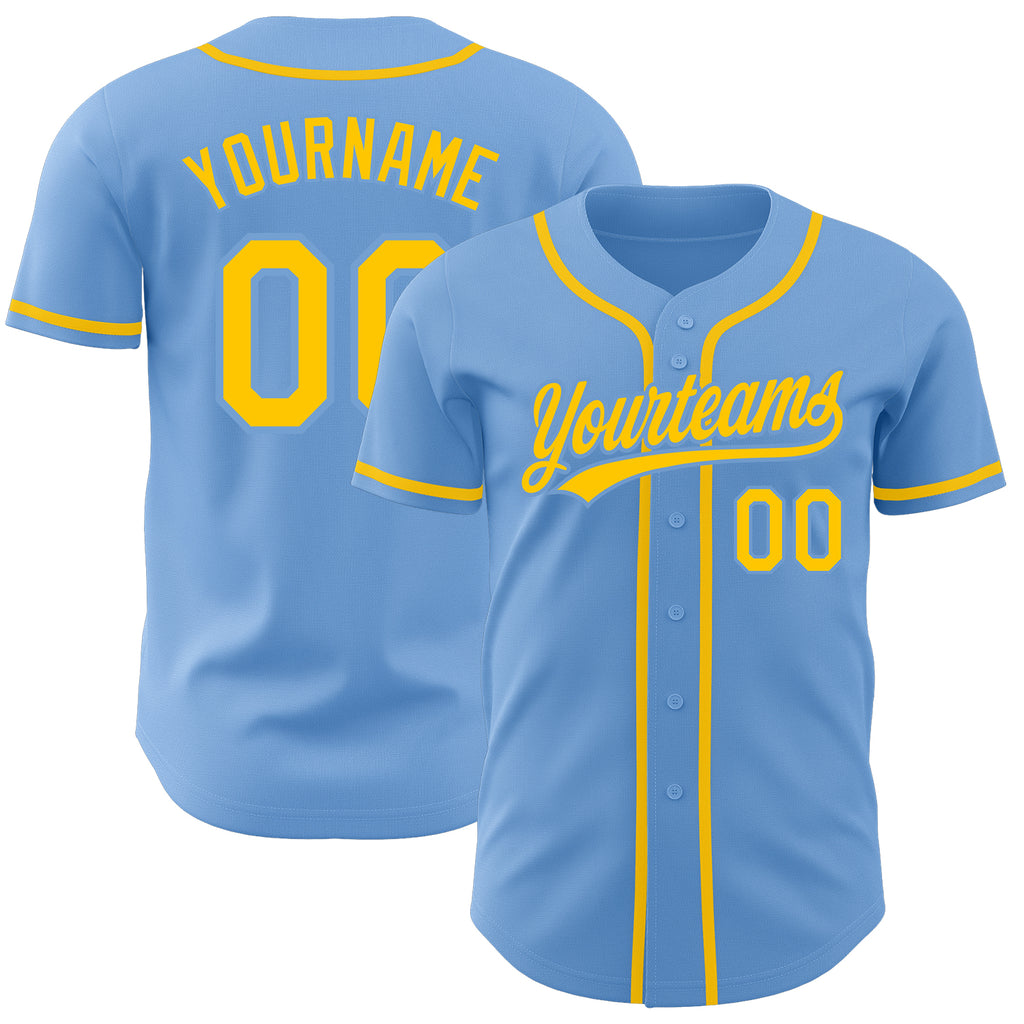 Custom Light Blue Gold Authentic Baseball Jersey