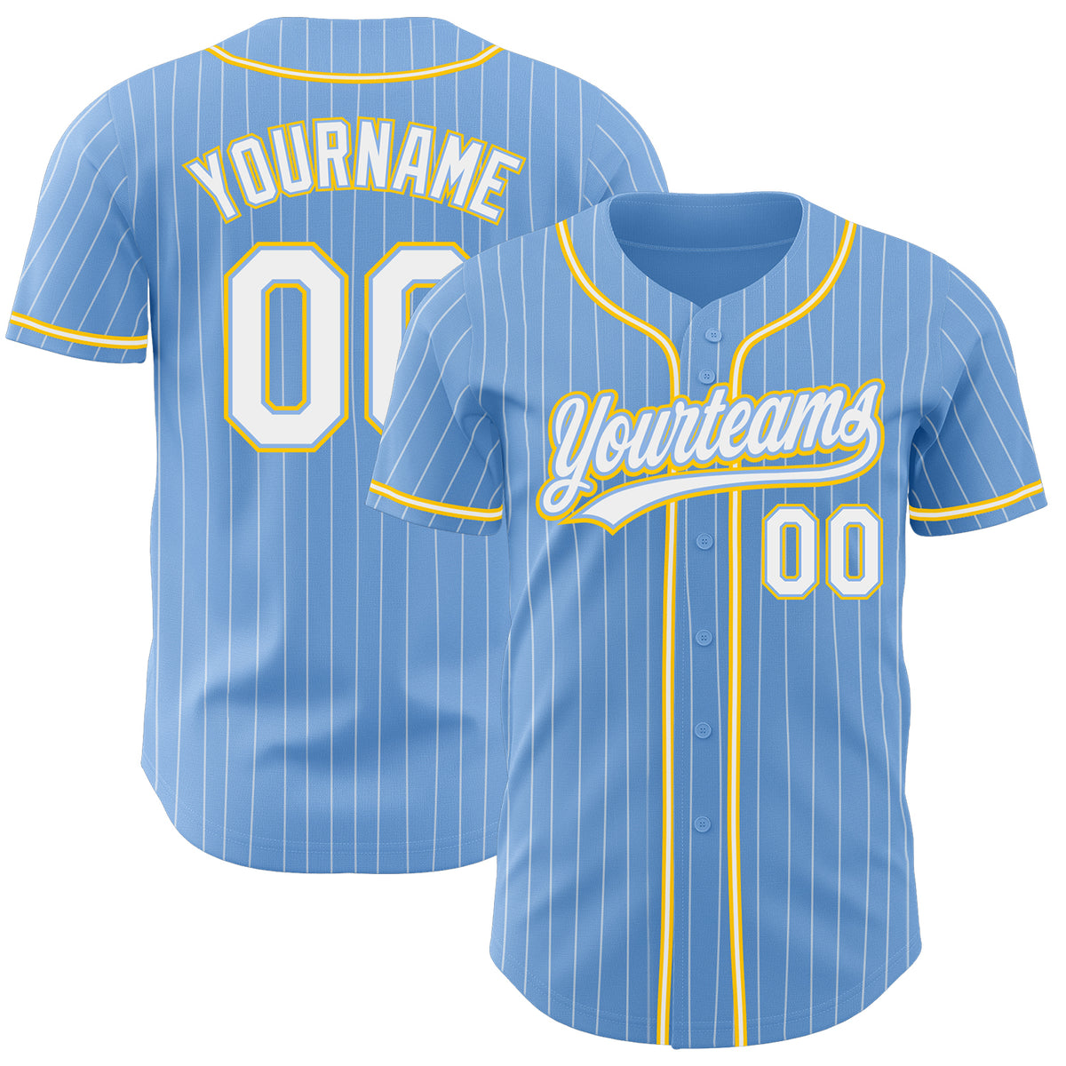 Custom Light Blue White Pinstripe White-Gold Authentic Baseball Jersey ...