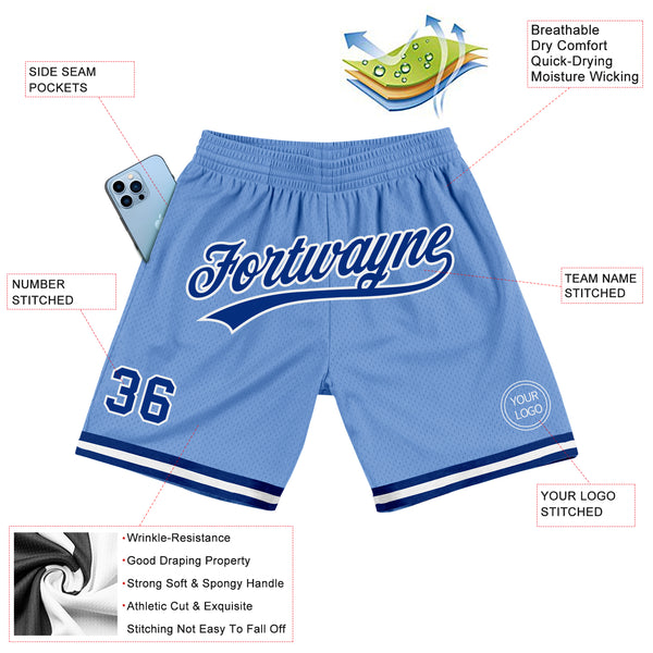 Custom Light Blue Royal-White Authentic Throwback Basketball Shorts