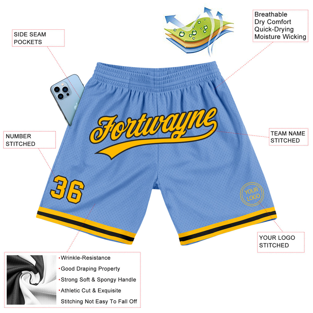 Custom Light Blue White-Gold Authentic Throwback Basketball