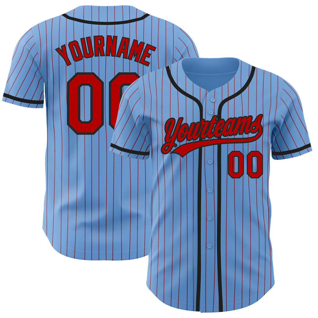 Custom Powder Blue Red Pinstripe Red-Gold Authentic Baseball Jersey Discount