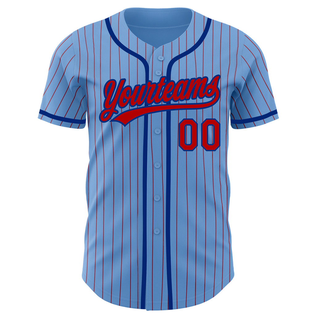 Custom Light Blue Red Pinstripe Red-Navy Authentic Baseball Jersey