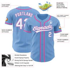 Custom Light Blue Pink Pinstripe Pink-White Authentic Baseball Jersey  Discount