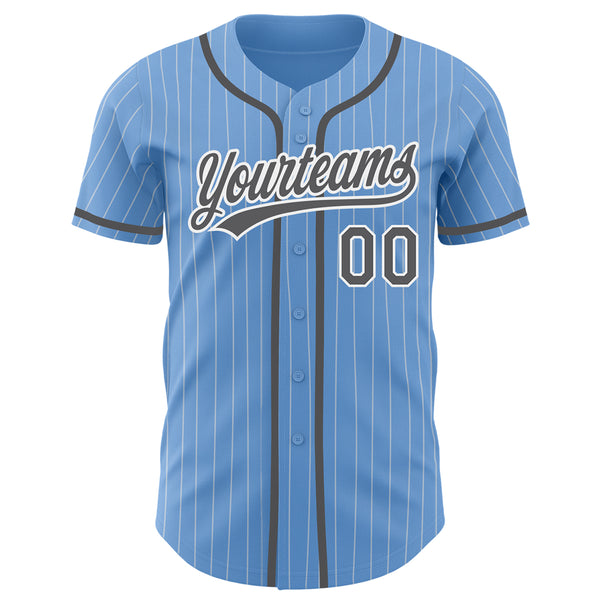 Custom Light Blue White Pinstripe Steel Gray Authentic Baseball Jersey