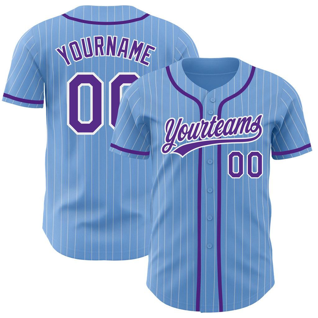 Custom Light Blue White Pinstripe Purple Authentic Baseball Jersey