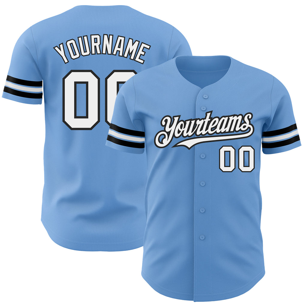 Custom Light Blue White-Black Authentic Baseball Jersey