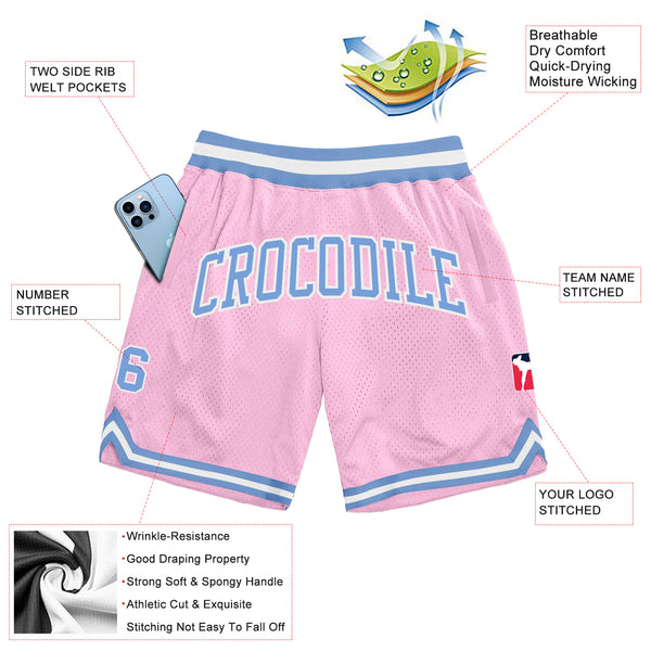 Custom Light Pink Light Blue-White Authentic Throwback Basketball Shorts