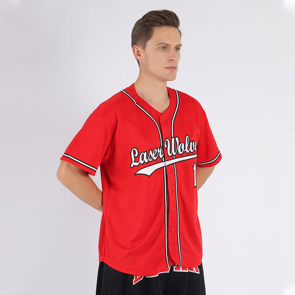  Customized Shirt Black/Red Baseball Jersey Pinstripe