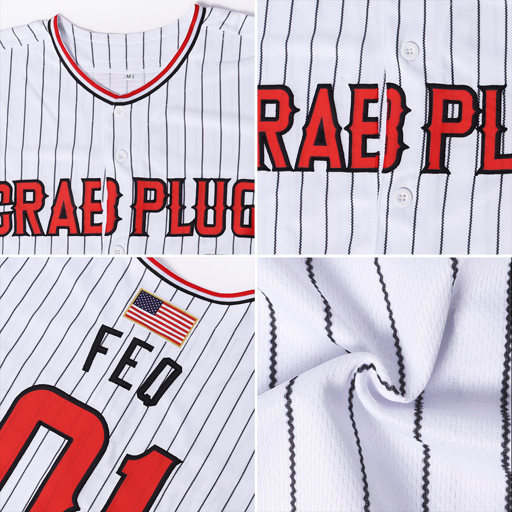 Custom Softball Jersey White Black Pinstripe Red-Black Authentic American Flag Fashion