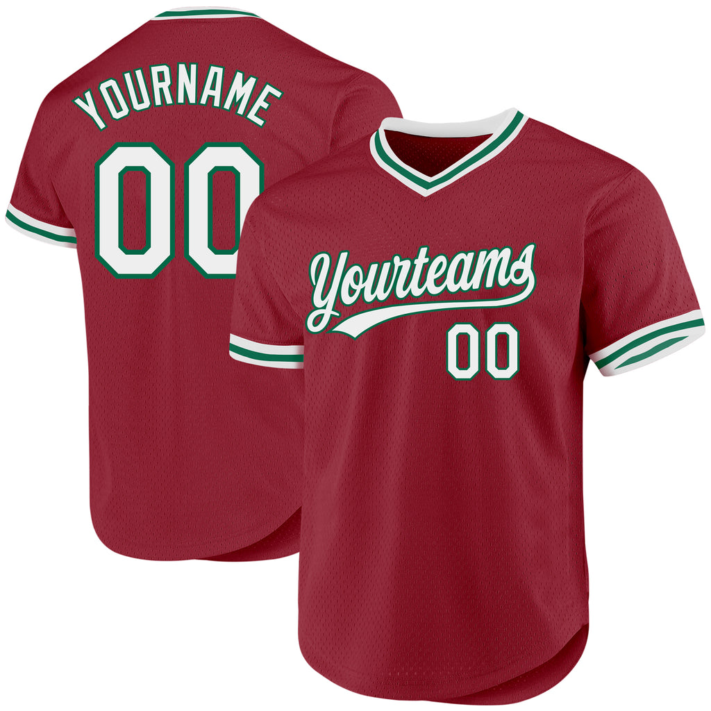 Custom Maroon White-Kelly Green Authentic Throwback Baseball Jersey