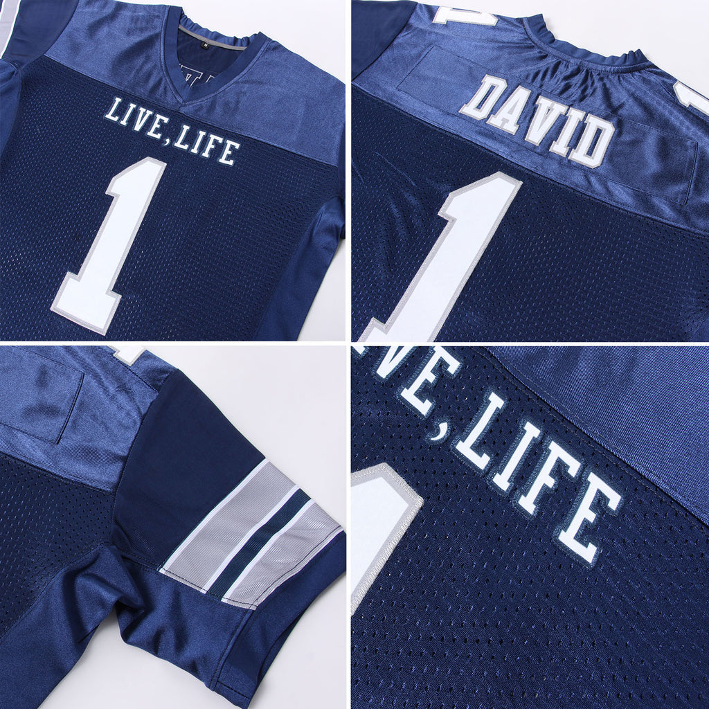 FIITG Custom Football Jersey Navy White-Light Gray Mesh Authentic