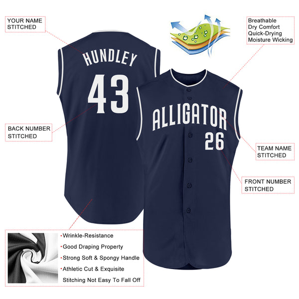 Custom Navy White Authentic Sleeveless Baseball Jersey