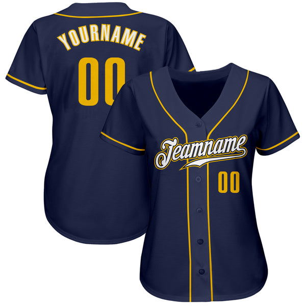 Custom Navy Gold-White Authentic Baseball Jersey