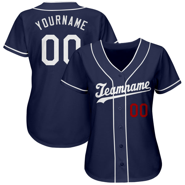 Custom Navy White-Red Authentic Baseball Jersey