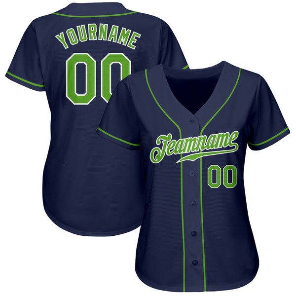 Custom Navy Neon Green-White Authentic Baseball Jersey