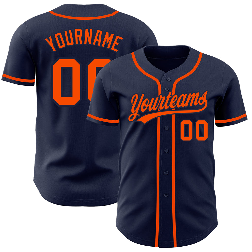 Custom Navy Orange-Navy Authentic Baseball Jersey