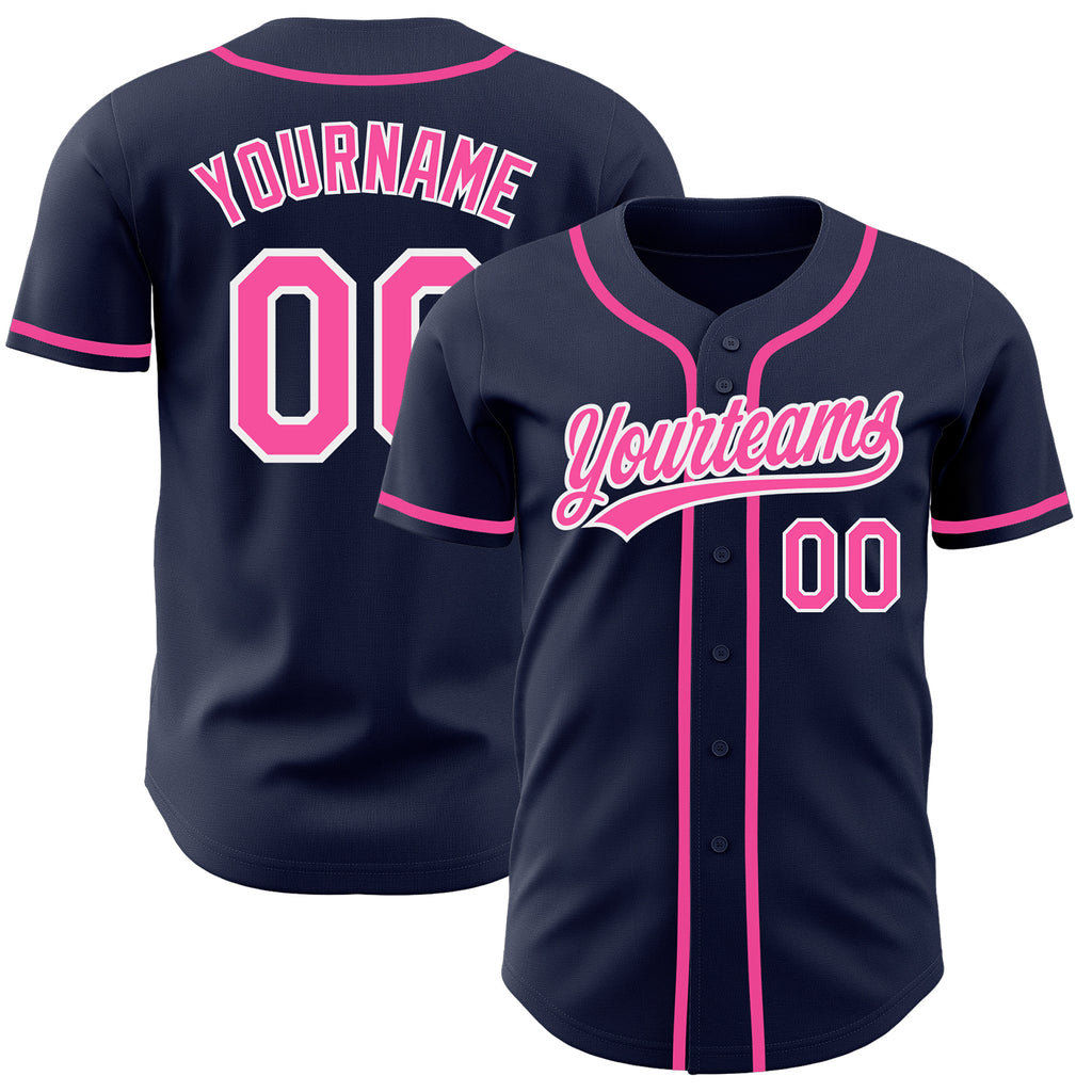 Custom Navy Pink-White Authentic Baseball Jersey