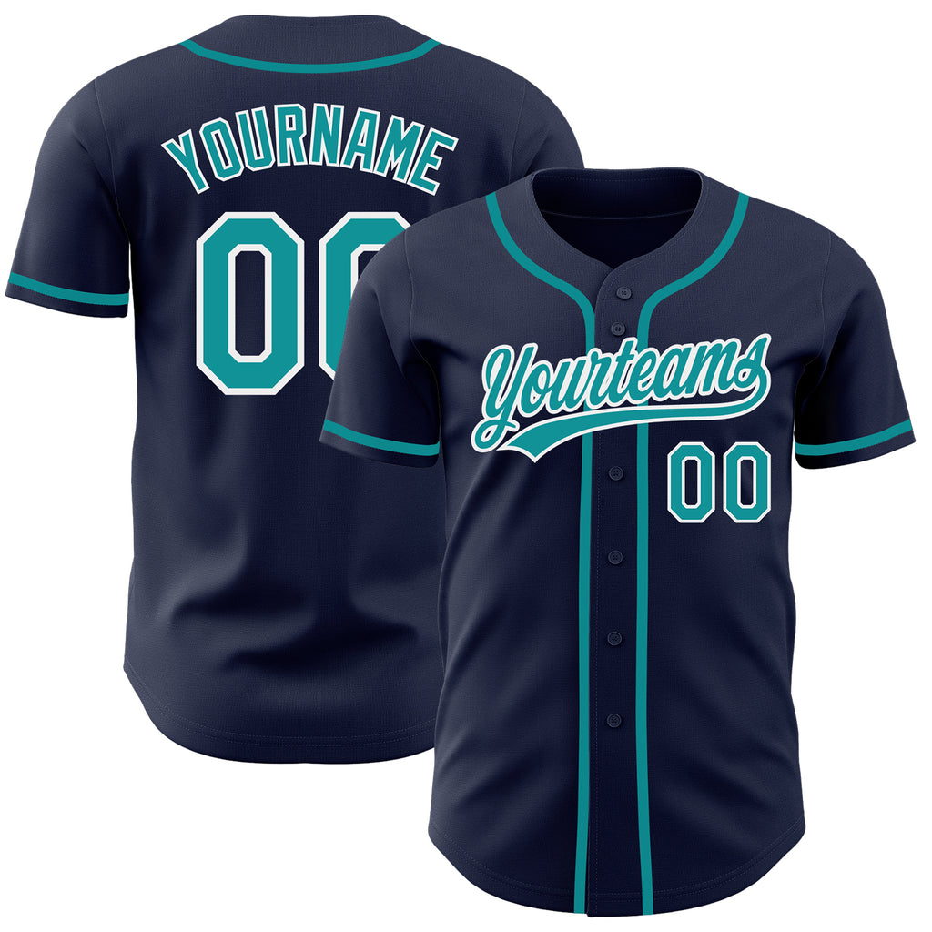 Custom Navy Teal-White Authentic Baseball Jersey