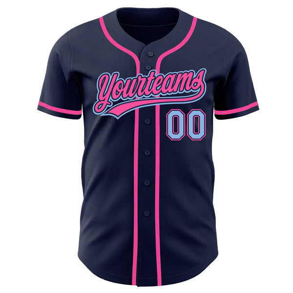 Custom Navy Light Blue-Pink Authentic Baseball Jersey