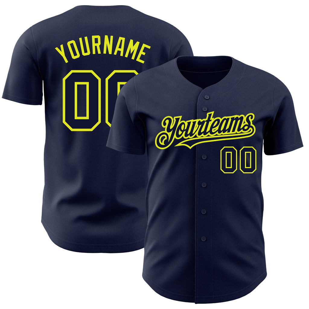 Custom Navy Neon Yellow Authentic Baseball Jersey