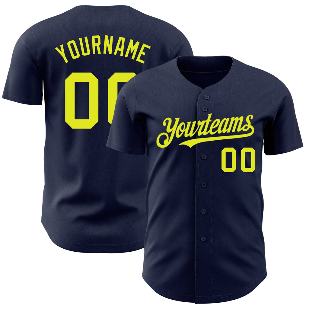 Custom Navy Neon Yellow Authentic Baseball Jersey