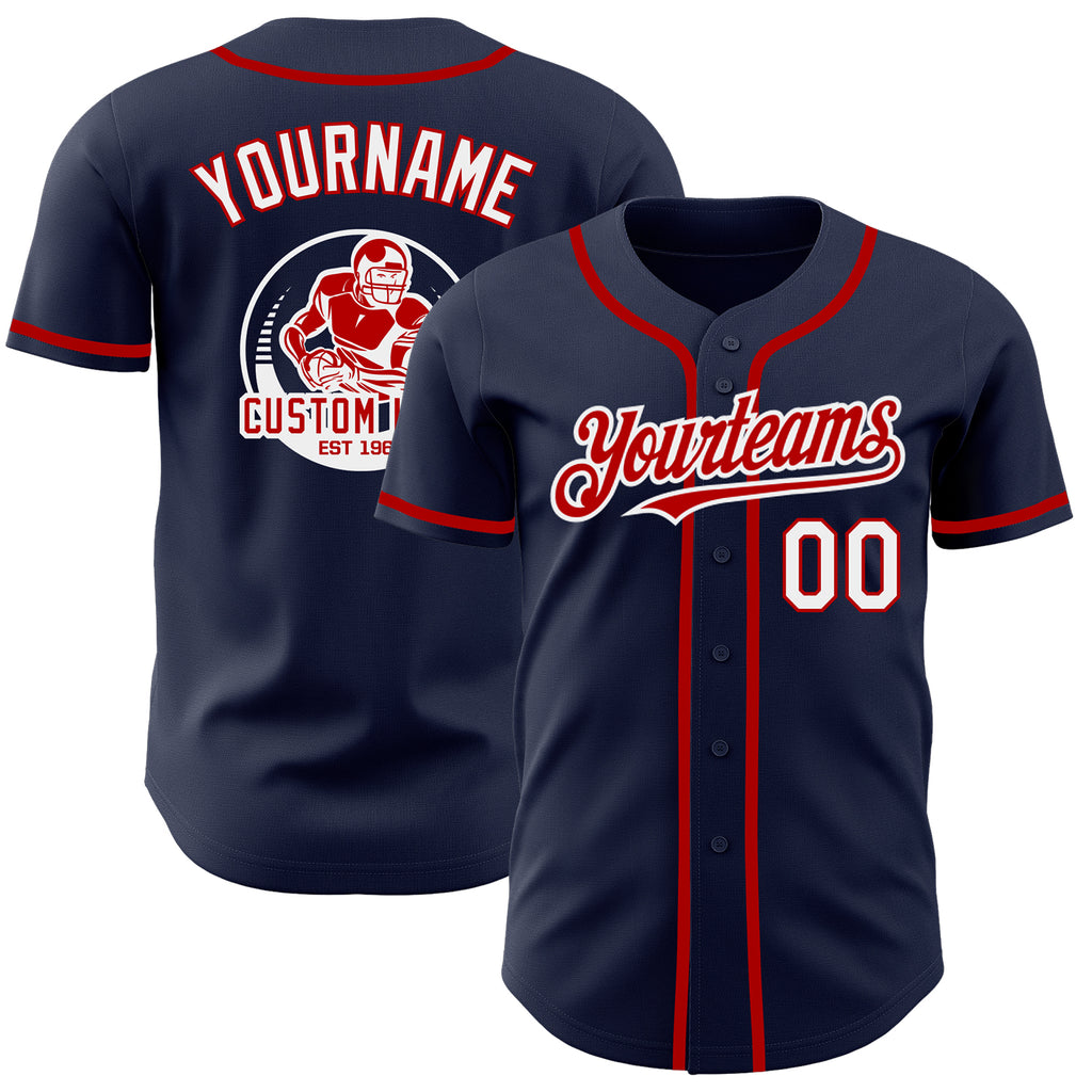 Custom White Navy Pinstripe Red-Navy Authentic Baseball Jersey - Best Custom