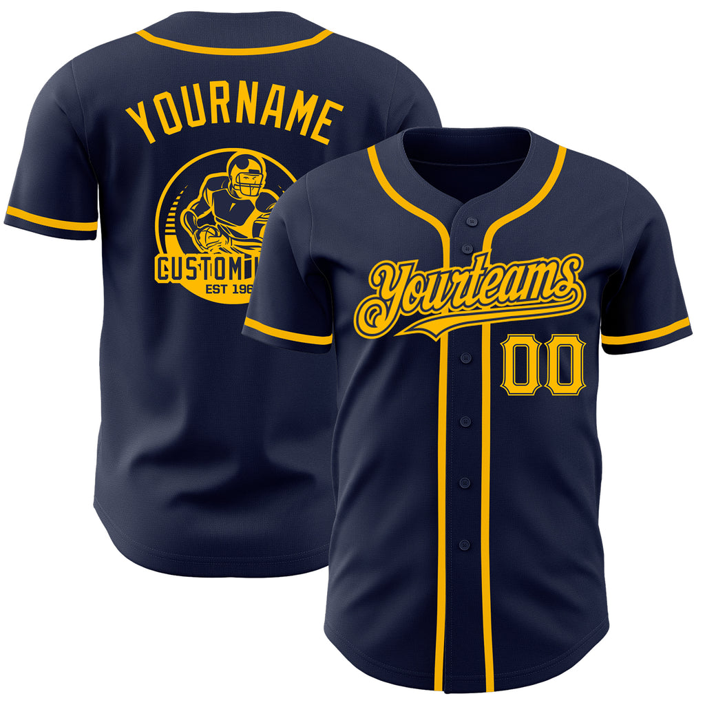 Custom Navy Gold Authentic Baseball Jersey