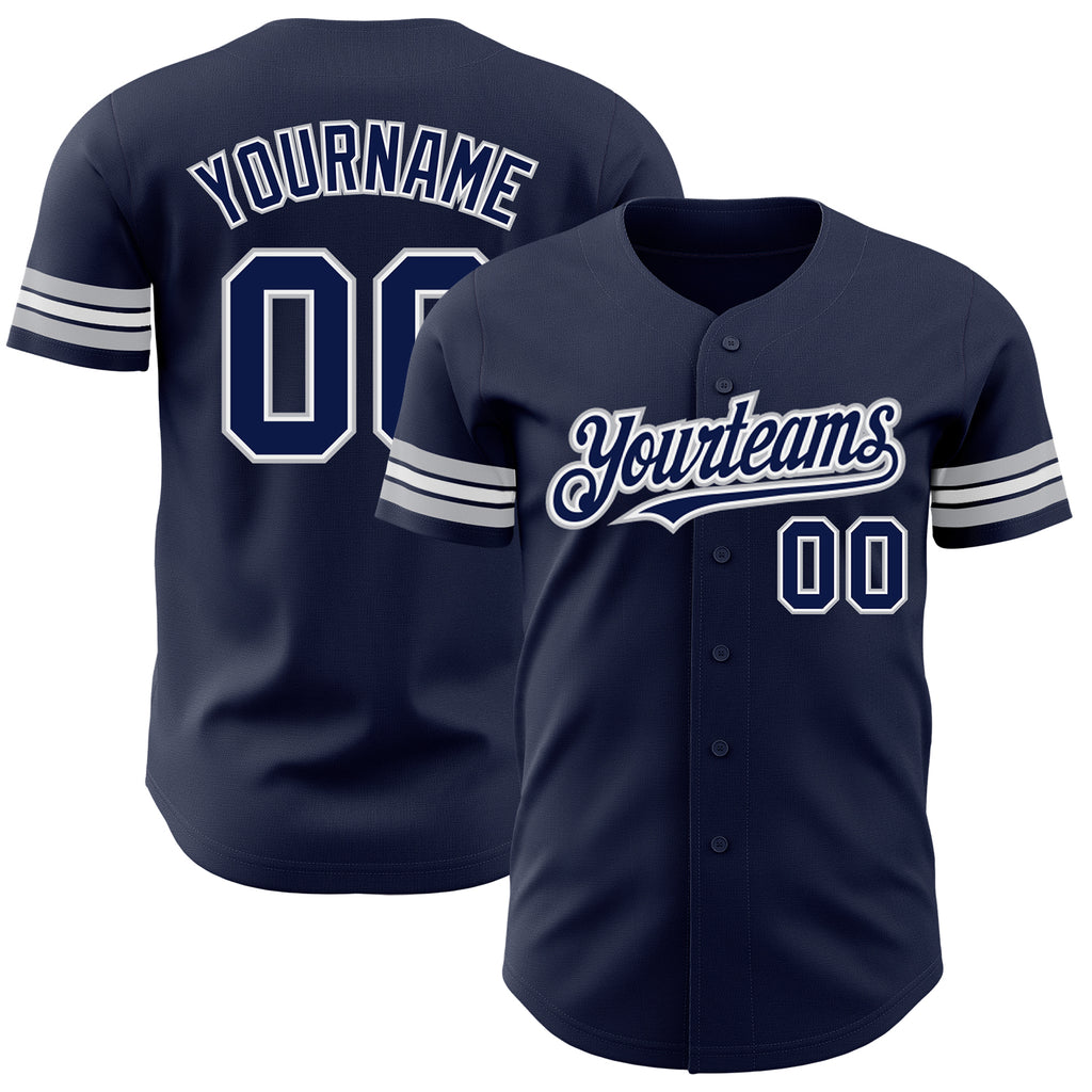 Custom Navy White-Gray Authentic Baseball Jersey