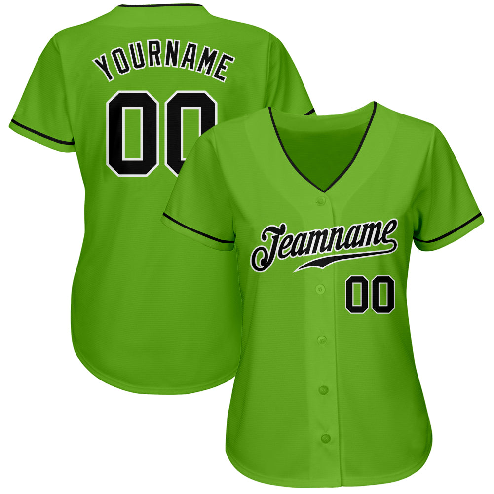 Custom Neon Green Black-White Authentic Baseball Jersey Free Shipping ...