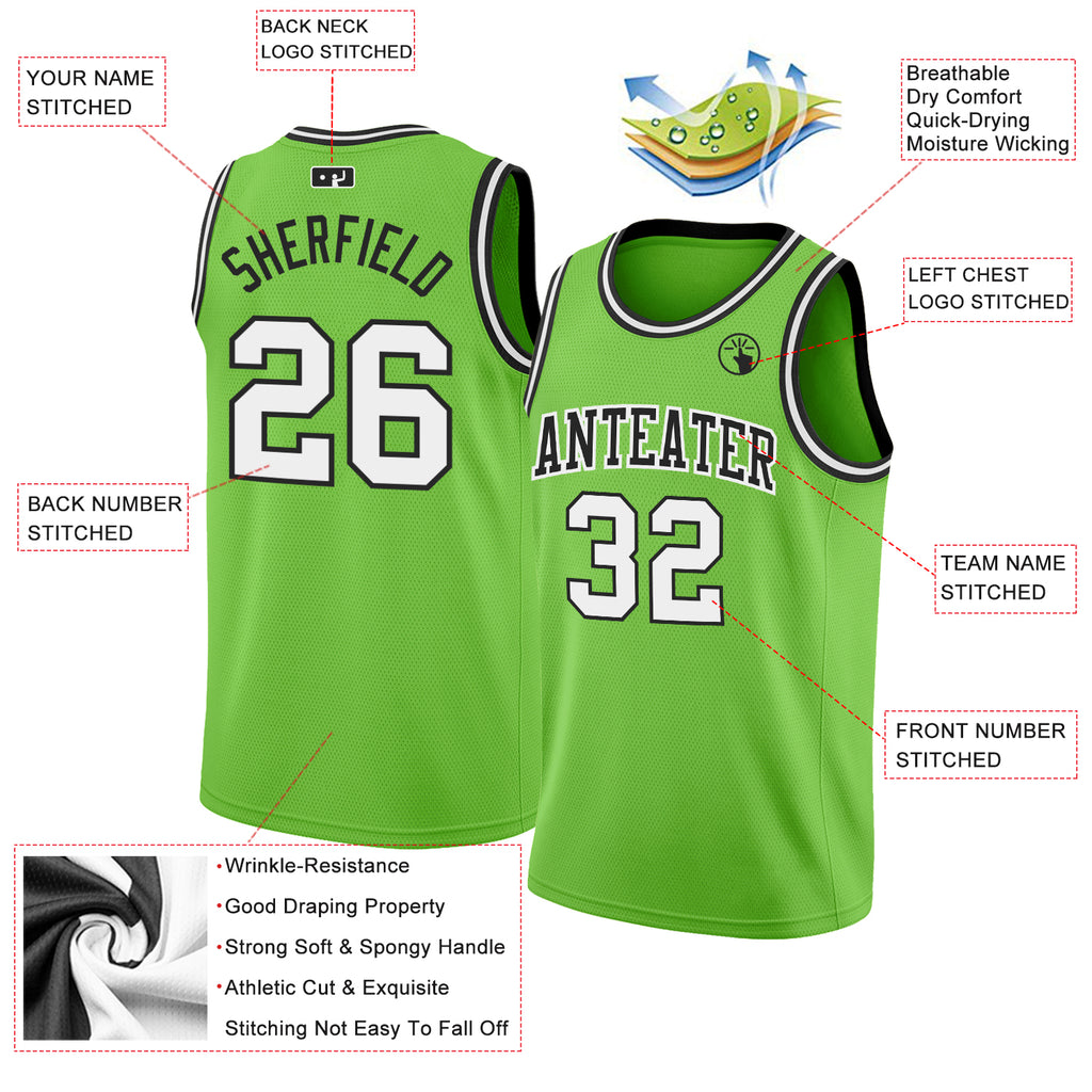 FIITG Custom Basketball Jersey Black White-Neon Green Authentic Fade Fashion